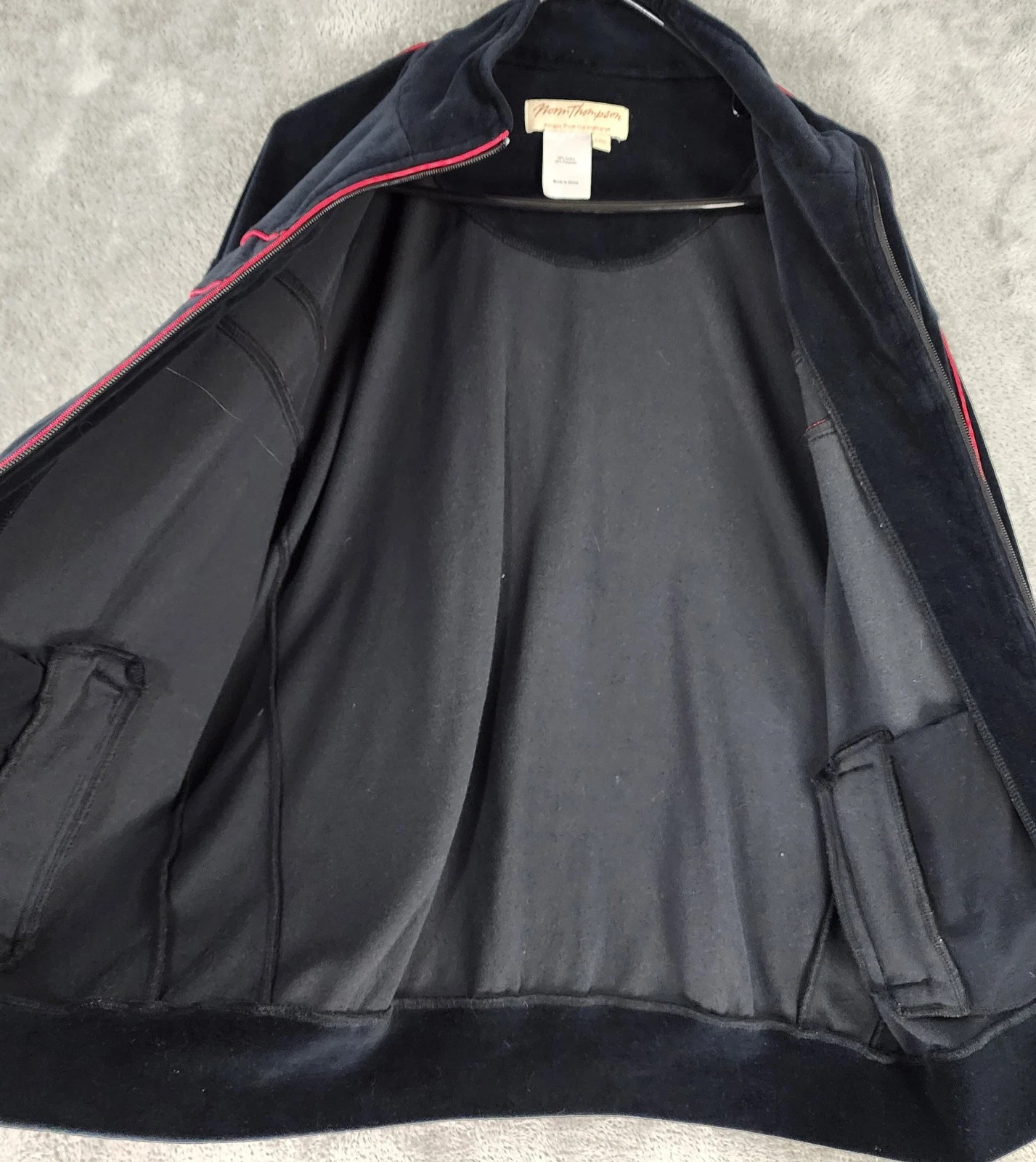 Norm Thompson Jacket Mens Large Black Velour Full Zip Long Sleeve Retro Vintage - product detail image 3