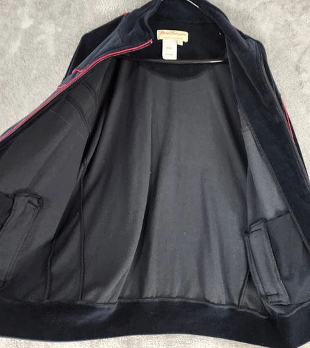 Norm Thompson Jacket Mens Large Black Velour Full Zip Long Sleeve Retro Vintage image 3