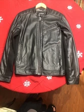 Men’s Vintage Guess Black Faux Leather Jacket Coat Size M