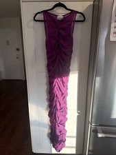 Ganni V Neck Ruched Long Dress In Purple Women’s Size 6