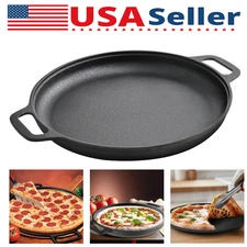 Cast Iron Pizza Pan Frying Pancake Skillet Kitchen Cookware Baking Grill Plate