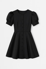 POST Meridiem Black Puff Sleeve Mini Dress Women's M Short Fit&Flare Party