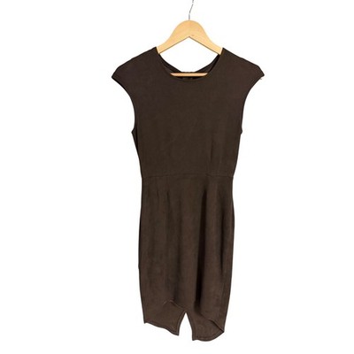 Level 99 Faux Suede Cap Sleeve Sheath Dress Brown Size S