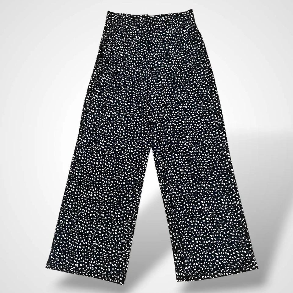 Pantalones de pierna ancha Joan Vass para mujer talla M negros blancos cintura elástica elásticos Foto 2 de 4