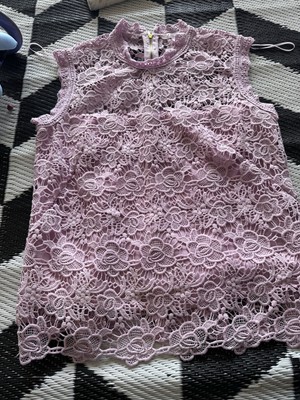 Nanette Lepore Pale Pink Embroidered Lace Mock Neck Exposed Zip Top New $98. Med