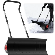 Snow Shovel Pusher for Driveway,Heavy Duty Steel Snow Shovel with Wheels,29 i...