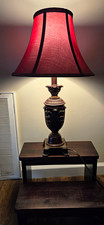 Table Lamp, Corded, Red Bell Fabric Shade, Br...