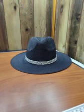 NWT Black Women's Fedora Cowboy Hat Rhinestone Summer Straw CG New York