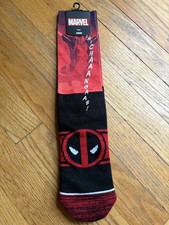 NWT Marvel Logo Comics Deadpool Crew Socks Size 10-13, Mens Shoe Size 8-12 NEW
