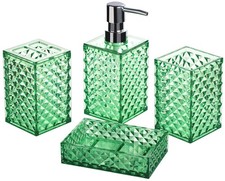 Bathroom Accessory Set, 4 PCS Green Bathroom Sets, Diamond Pattern Bathroom S...