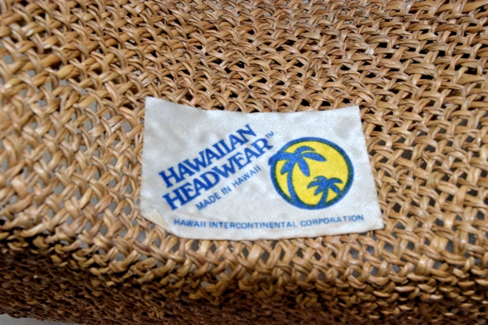 Vintage Straw Hat Hawaiian Headwear 80s Island Names Stitched Band Made Hawaii - Image 2 of 4