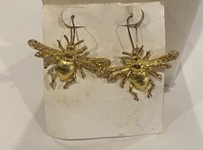 Statement Bee Earrings Bright Gold Tone Large Over 2  Wide Honey Bee