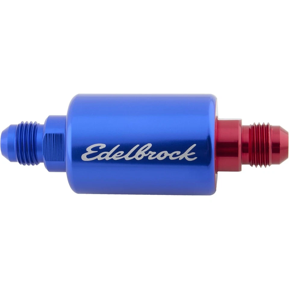 Filtro de combustível em linha Edelbrock 8130, azul anodizado, alumínio - Imagem 3 de 4