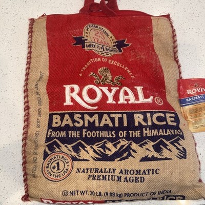 EMPTY Royal Basmati Rice Bag Sac Tote 20lb Zipper Top Handle Heavy Duty each