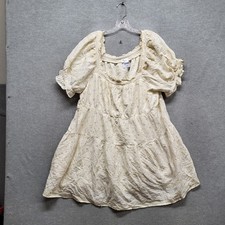 Old Navy Women Dress XXL Ivory Floral Milkmaid Peasant Embroidery Scoop Neck