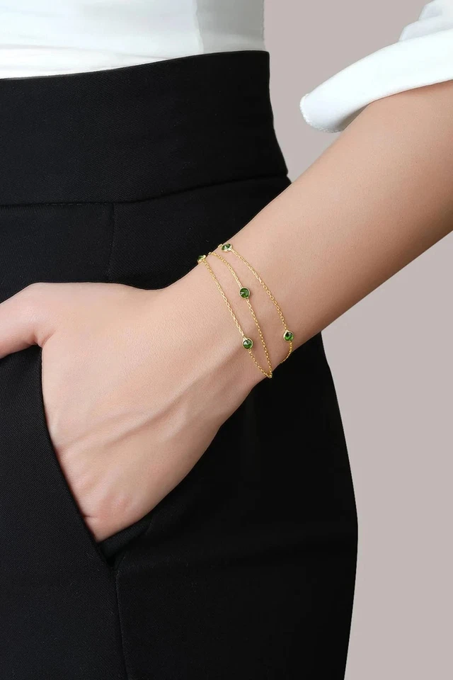 Brazalete Circón Verde Chapado en Oro 18K Plata de Ley 925 Foto 3 de 4