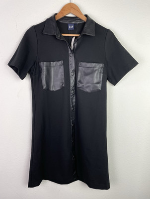 NWT GAP Vegan Leather Mini Shirt Dress Black Snap Front Small Petite MSRP  $89 | eBay