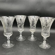 Cambridge Elaine Clear 7.75” Ice Tea Glasses Set of 4 Etched Glass