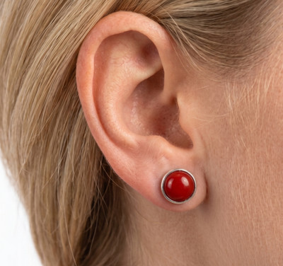 Rote Koralle 925 Sterling Silber Edelstein Ohrstecker, natürlicher Kristallschmuck
