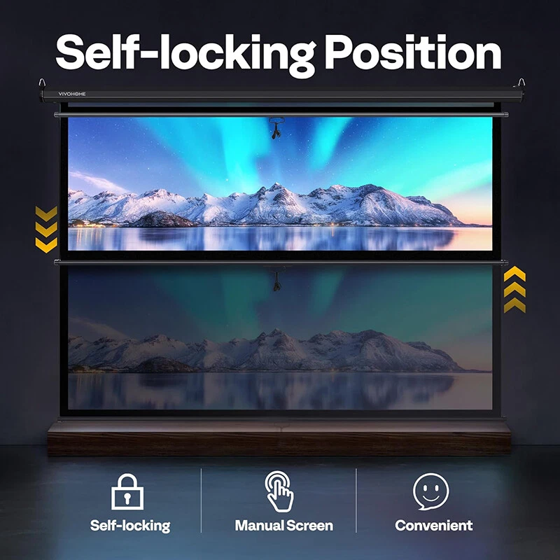 80" Projector Screen 16:9 Projection HD Manual Pull Down Black Home Theater - Image 4 of 4