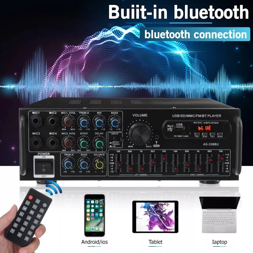 HiFi Verstärker mit Bluetooth 2000W PartyMusik Equipment AUX Anlage Stereo-Audio - Bild 3 von 4