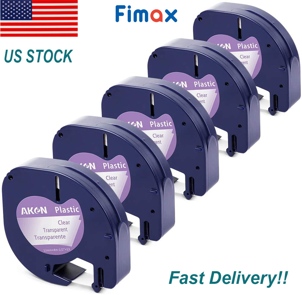 5PK 16952 Replace DYMO LetraTag Refills Clear Transparent Label Tape 12mm x 4m