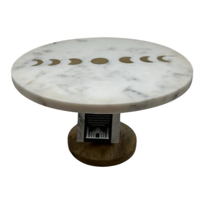 NEW Travel The World From Home 10  Marble And Wood Cake Stand  India  Gold Moons