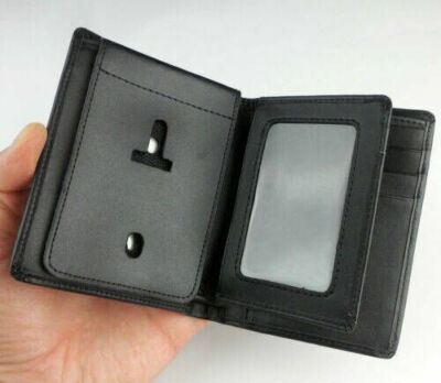 Black Leather US PC Wallet Badge Holder ID CARD HOLDER -US ID Badge Holder