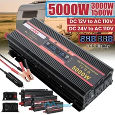 5000W Car Power Inverter DC12V/24V to 110V LCD Sine Wave Home RV Solar Converter