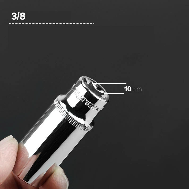 Socket Set 3/8" Deep Drive 6-24mm Ratchet Deep Hex Sockets Tool Cr-v Long Reach - Image 4 of 4