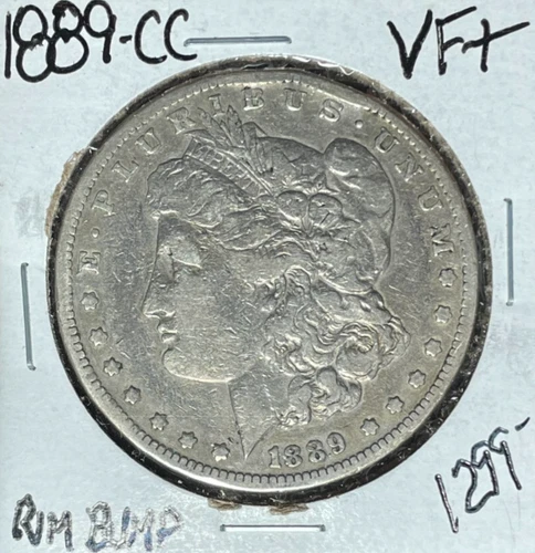 1889-CC MORGAN SILVER DOLLAR -VF + RIM BUMP ~NICE COIN~