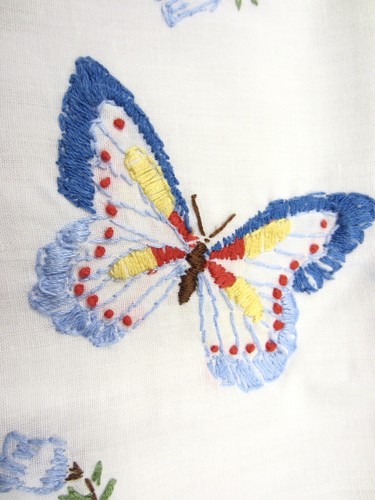 Single Vintage EMBROIDERED Flowers Butterfly Pillowcase Standard Size - Picture 5 of 8
