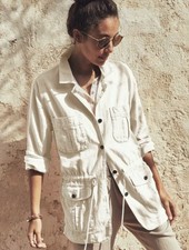 New White Faherty Larkspur Linen And Cotton Jacket Size Xs