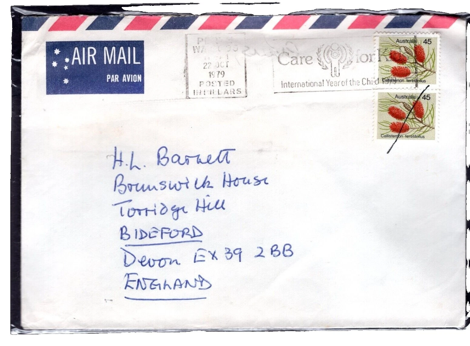 Конверт с марками Австралийского государства и территории с цветами