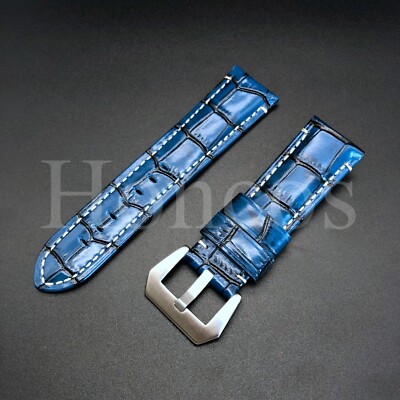 20 22 24 26 MM Blue Leather Alligator Watch Band Strap Buckle Fits for Tissot