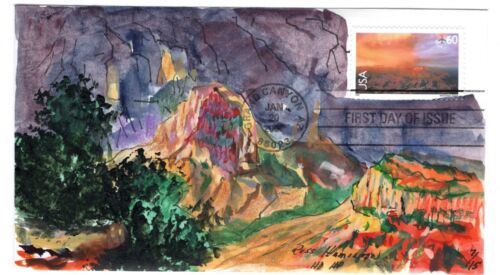 C135 Park Narodowy Wielkiego Kanionu 2000 FDC Russ Hamilton ręcznie malowany #7/15 - Zdjęcie 1 z 2