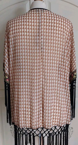 Papaya Weekend, Matalan Beaded, Fringed Tassel Kimono Beach/Evening Size M NWT - Picture 10 of 24