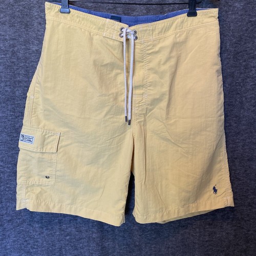 Polo Ralph Lauren Badehose Herren groß gelb Mesh gefüttert Cargotasche Bademode