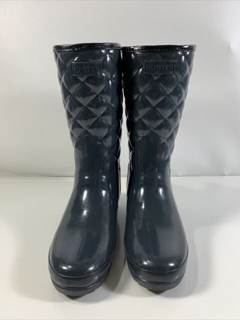 Hunter Refined Slim Fit Adjustable Rain Boot Quilted Boots Womens Sz 6 Charcoal ZV11690