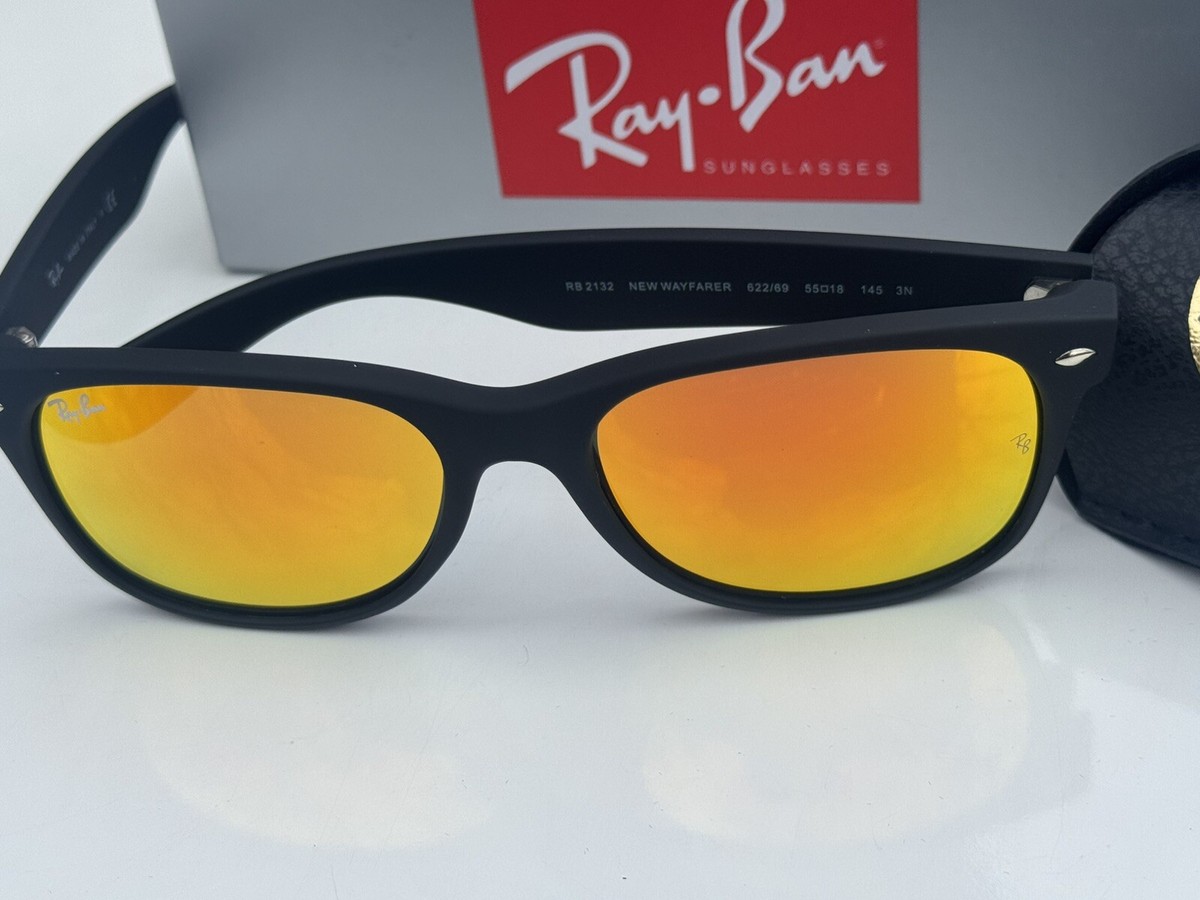 NEW Ray-Ban RB2132 NEW WAYFARER 622/69 3N Orange Mirror 55mm