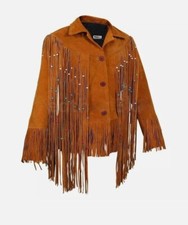 Western Suede Leather Jacket Native American Jacket Fringe  Beads