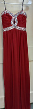 Red City Triangles Gown With Sequined Bodice, Peekaboo Cleavage - 3