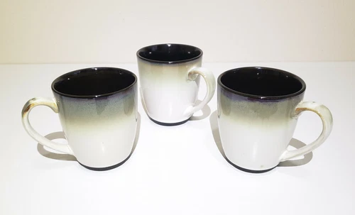Sango NOVA BLACK #4932 Stoneware Coffee Tea Hot Chocolate Cup Mugs Set Of 3 EUC 