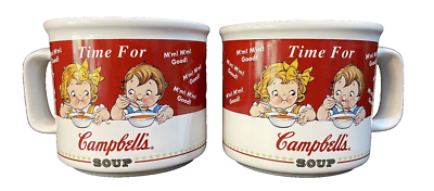 #ad Set Of 2 1998 Campell#x27;s Soup Mugs Houston Harvest Cups Bowls Ceramic $9.99