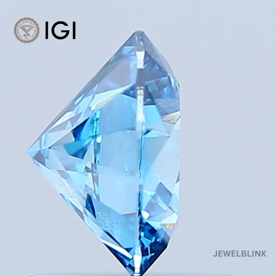 IGI Certified 1 CT Fancy Vivid Blue VS2 Round Brilliant CVD Lab Grown Diamond - Image 3 of 4