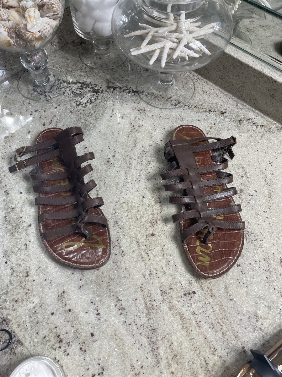 Sam Edelman Gilda Gladiator Flat Sandal Strappy Choc Brown Leather
