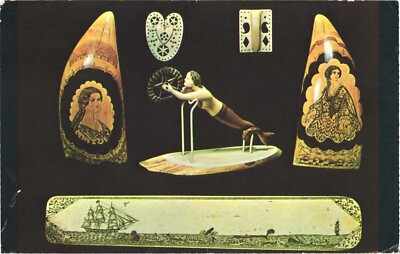 Sharon MA Kendall Whaling Museum Scrimshaw Art Chrome Postcard 1975 Posted