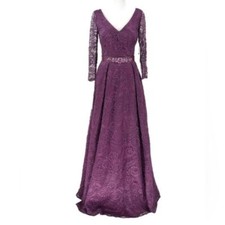 NWT JS Collections Embroidered Lace Long Sleeve V-neck Gown w/ Embellishments