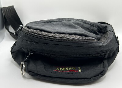 Adesso Sport Fanny Pack Black 4 Pocket Logo Design Vintage 1990s