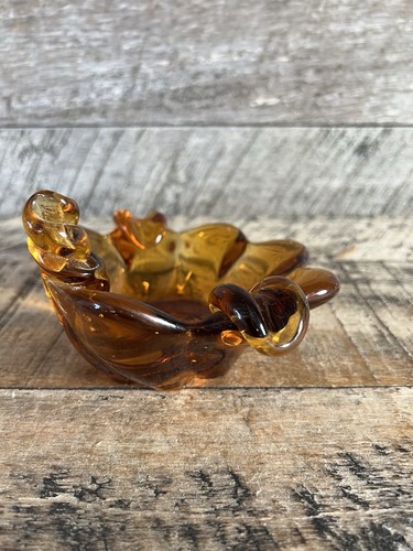 Amber Hand Blown Dish Ashtray Cigar Vintage Home Decor - Picture 6 of 10